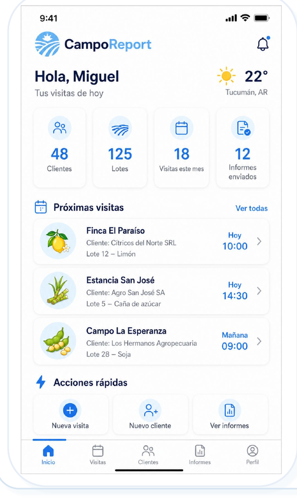 Captura de pantalla del dashboard de AgroReport
