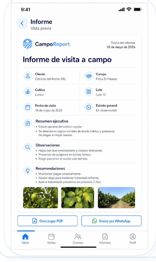 Captura de pantalla de vista previa del informe en AgroReport